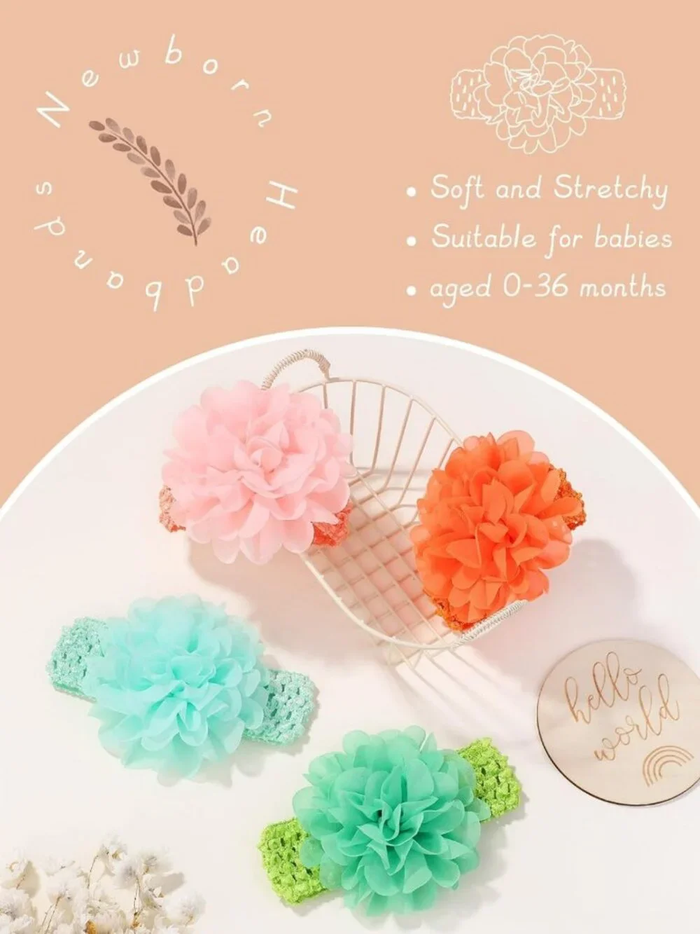 18pcs Baby Girls Soft Stretchy Headbands with Chiffon Flowers - Cute Hair